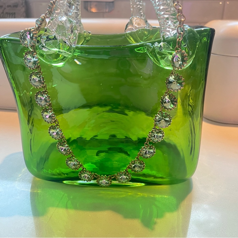 J Crew Green Crystal Faceted Necklace